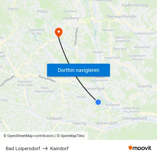 Bad Loipersdorf to Kaindorf map