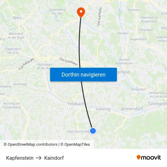 Kapfenstein to Kaindorf map