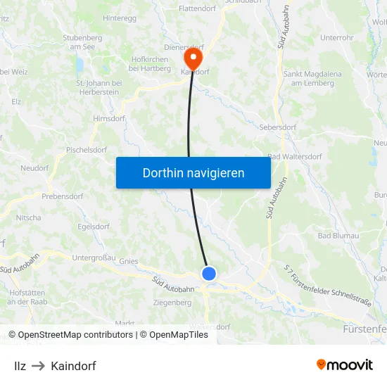 Ilz to Kaindorf map