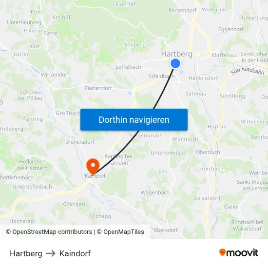 Hartberg to Kaindorf map