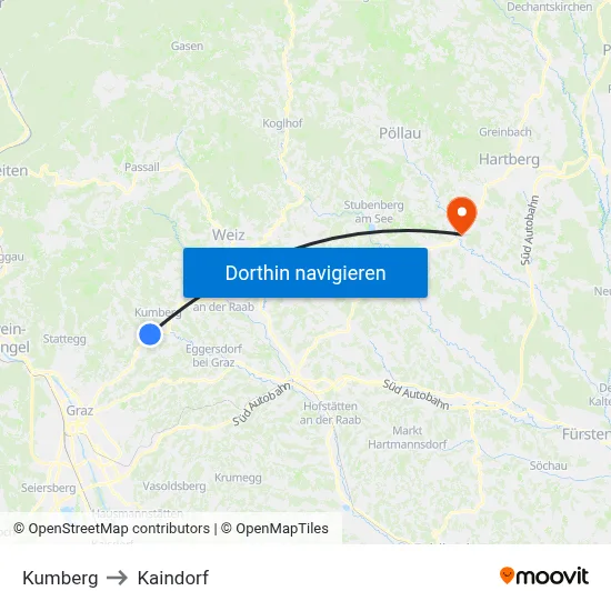 Kumberg to Kaindorf map