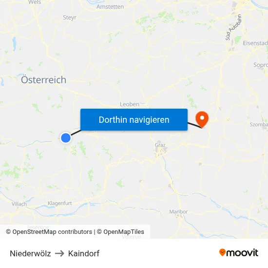 Niederwölz to Kaindorf map