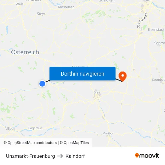 Unzmarkt-Frauenburg to Kaindorf map