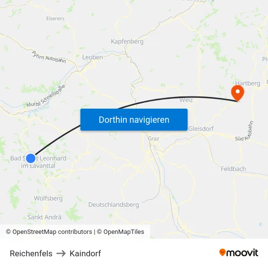 Reichenfels to Kaindorf map
