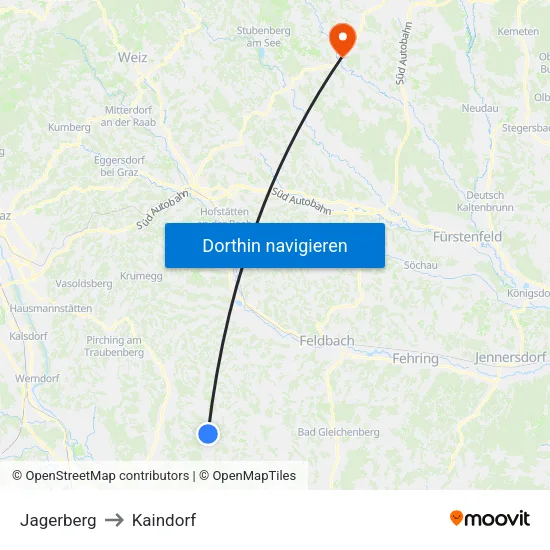 Jagerberg to Kaindorf map