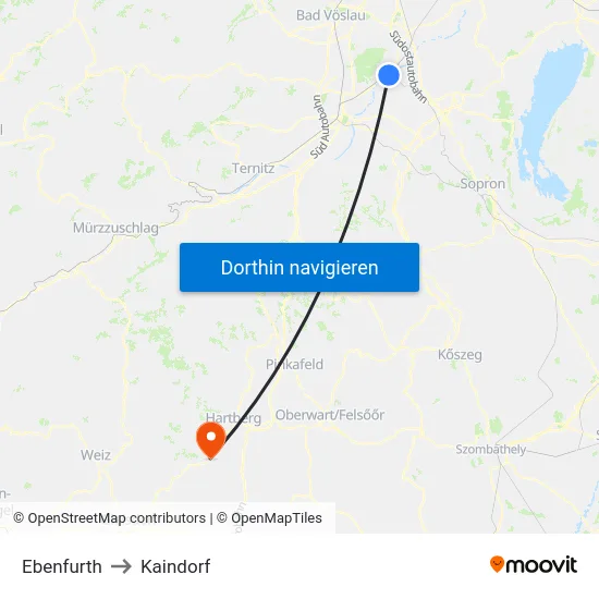 Ebenfurth to Kaindorf map