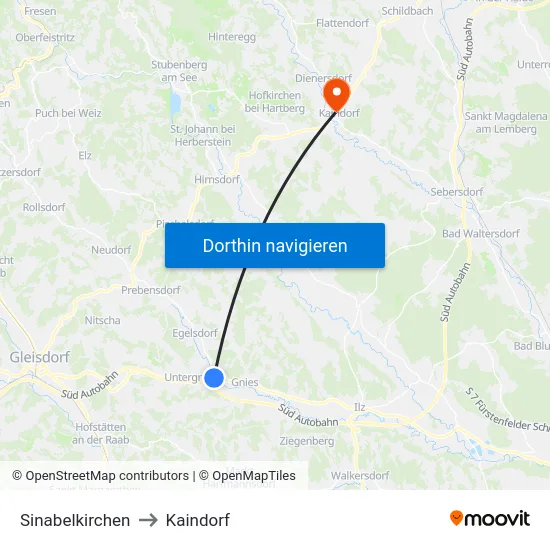 Sinabelkirchen to Kaindorf map