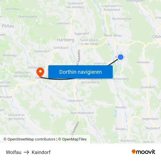 Wolfau to Kaindorf map
