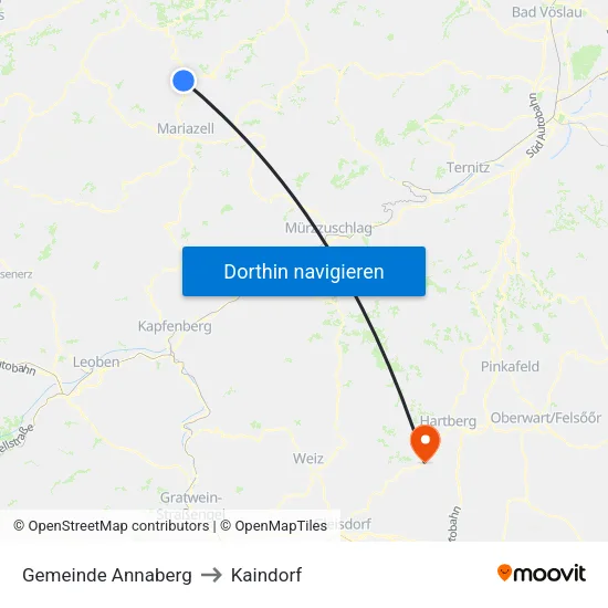 Gemeinde Annaberg to Kaindorf map