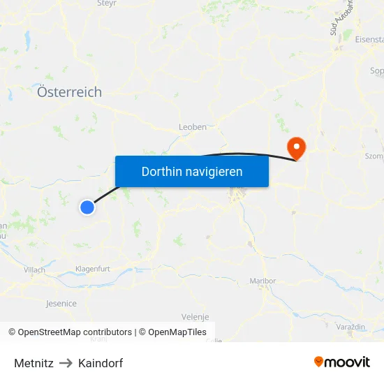 Metnitz to Kaindorf map