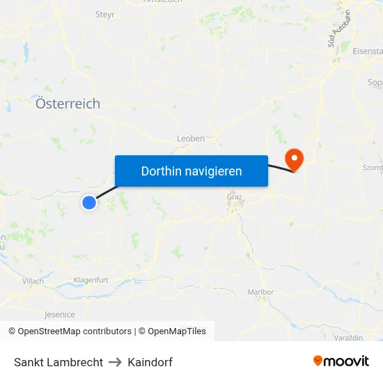 Sankt Lambrecht to Kaindorf map