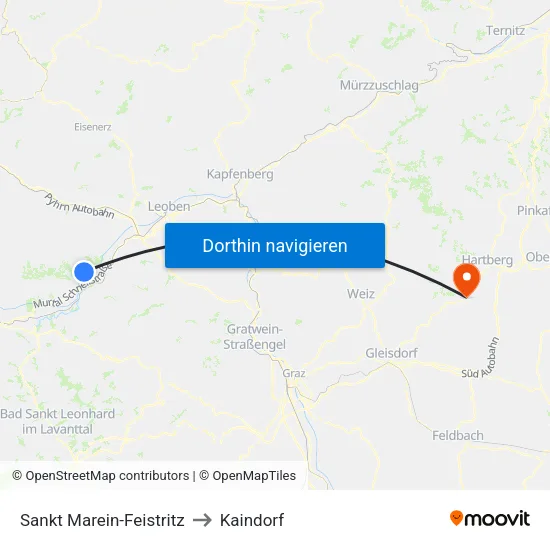 Sankt Marein-Feistritz to Kaindorf map
