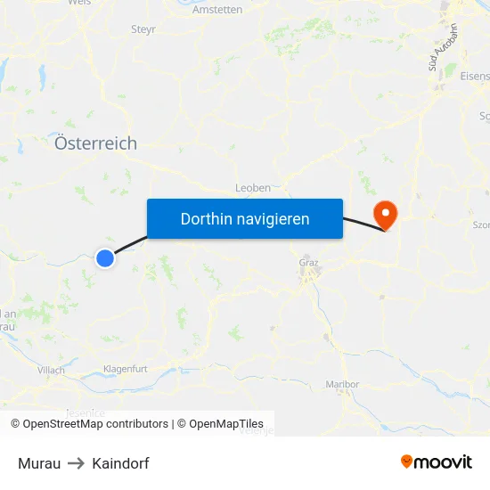 Murau to Kaindorf map