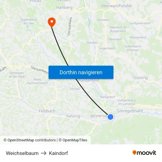 Weichselbaum to Kaindorf map