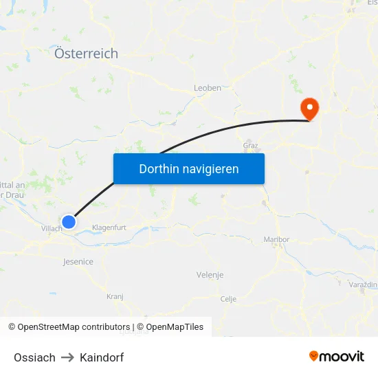 Ossiach to Kaindorf map