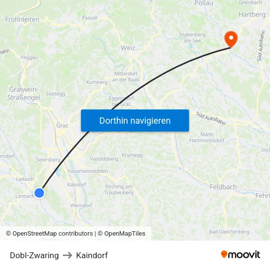 Dobl-Zwaring to Kaindorf map