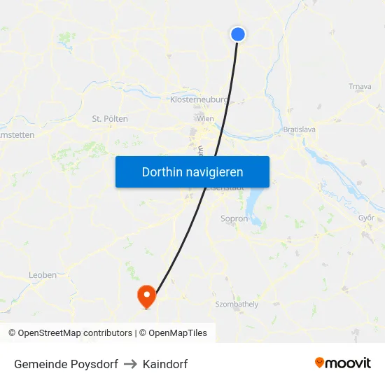 Gemeinde Poysdorf to Kaindorf map