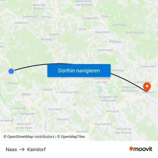 Naas to Kaindorf map