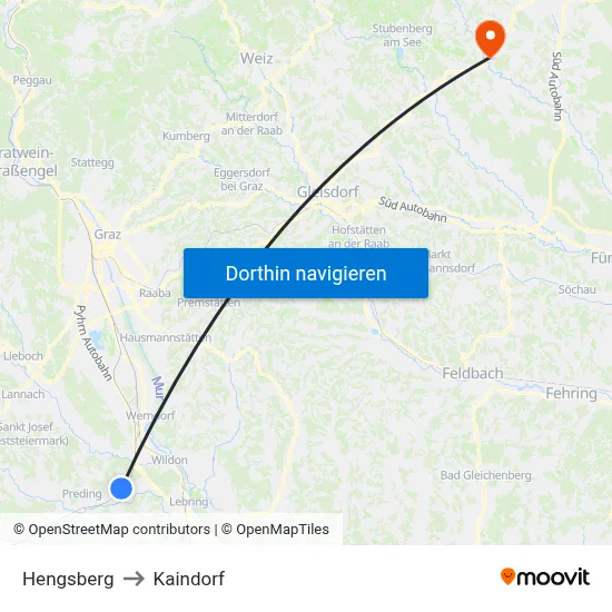 Hengsberg to Kaindorf map