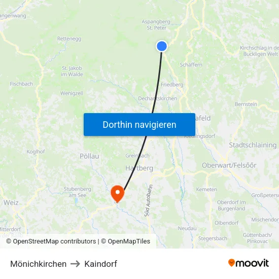 Mönichkirchen to Kaindorf map