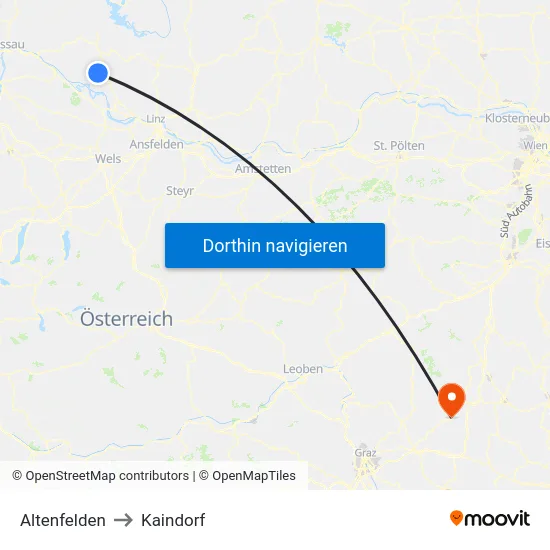 Altenfelden to Kaindorf map