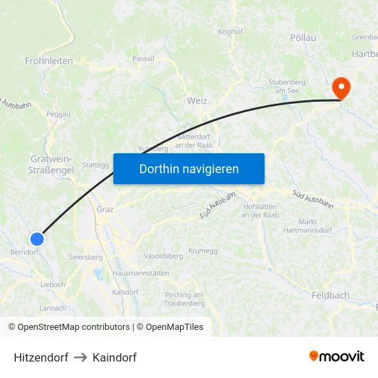 Hitzendorf to Kaindorf map