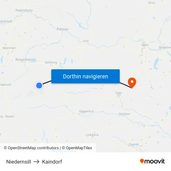 Niedernsill to Kaindorf map