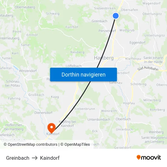 Greinbach to Kaindorf map