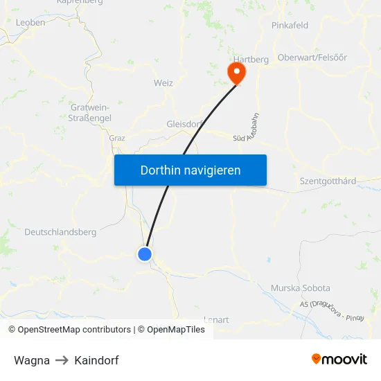 Wagna to Kaindorf map