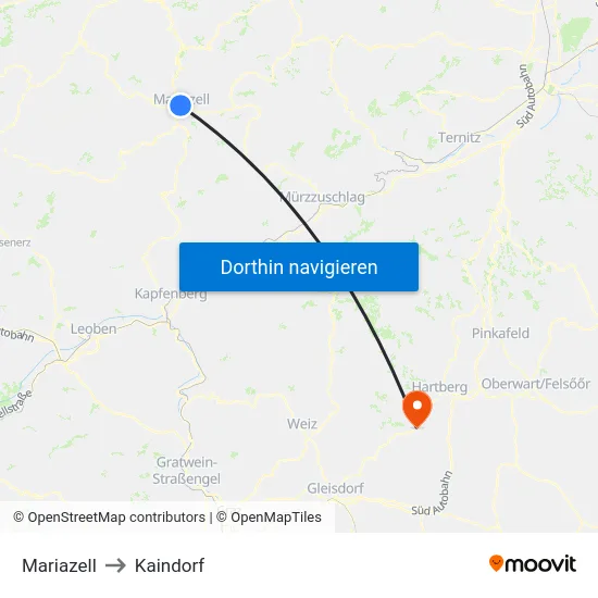 Mariazell to Kaindorf map