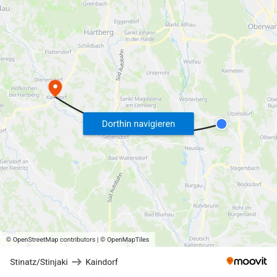 Stinatz/Stinjaki to Kaindorf map