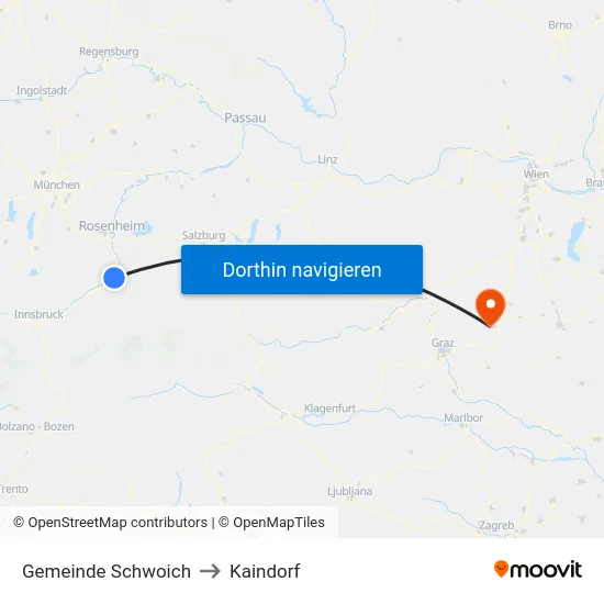 Gemeinde Schwoich to Kaindorf map
