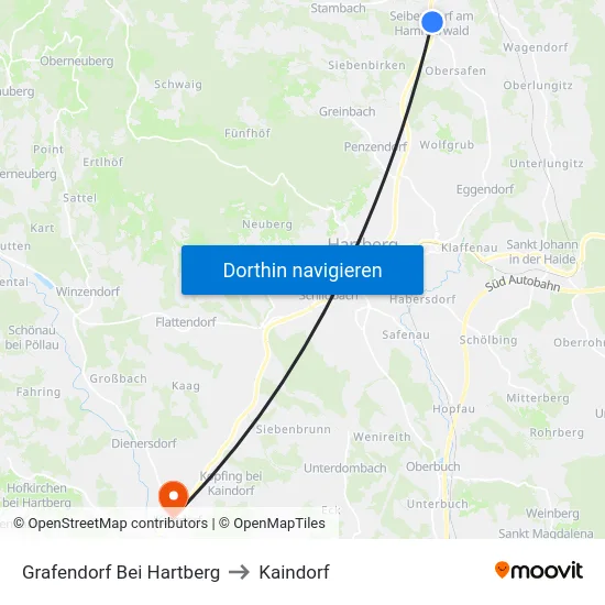 Grafendorf Bei Hartberg to Kaindorf map