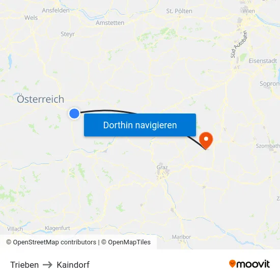 Trieben to Kaindorf map