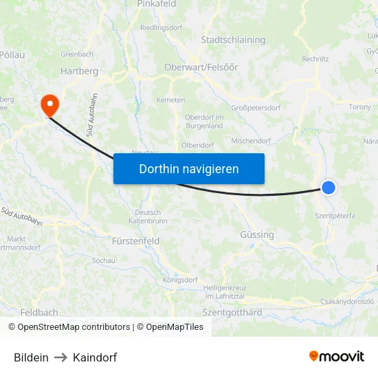 Bildein to Kaindorf map