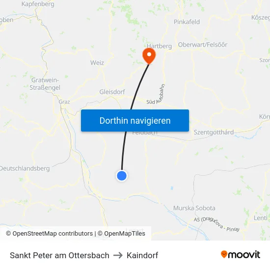 Sankt Peter am Ottersbach to Kaindorf map