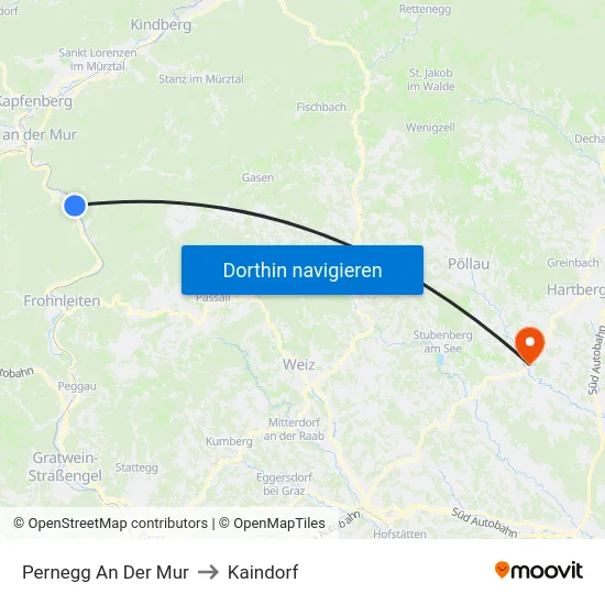 Pernegg An Der Mur to Kaindorf map
