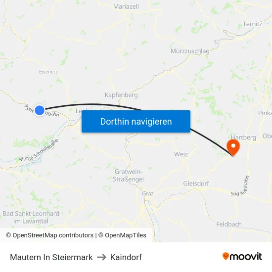 Mautern In Steiermark to Kaindorf map