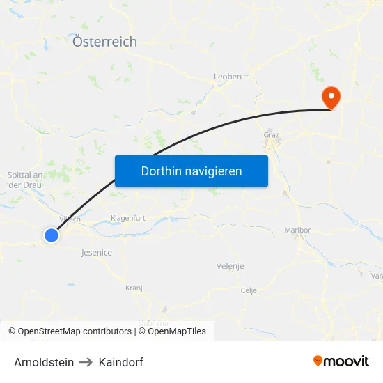 Arnoldstein to Kaindorf map