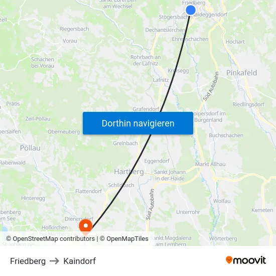 Friedberg to Kaindorf map