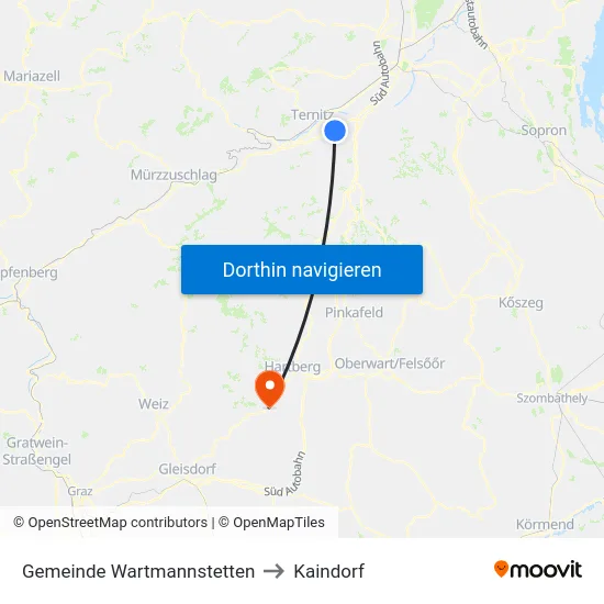 Gemeinde Wartmannstetten to Kaindorf map