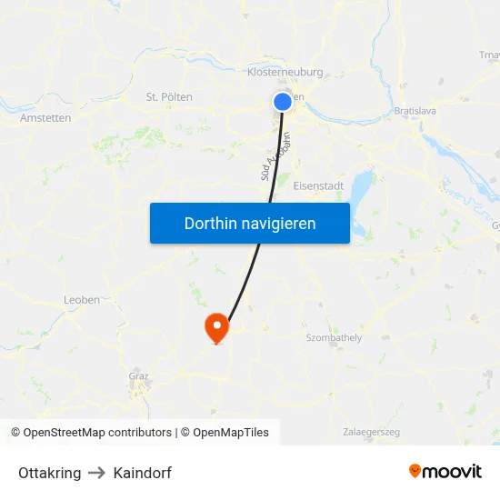 Ottakring to Kaindorf map