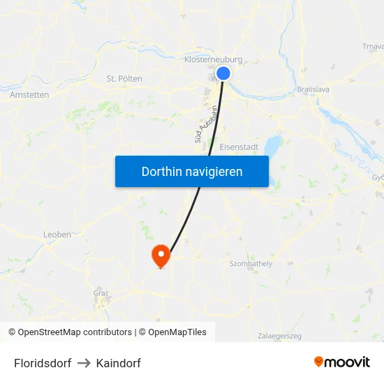 Floridsdorf to Kaindorf map