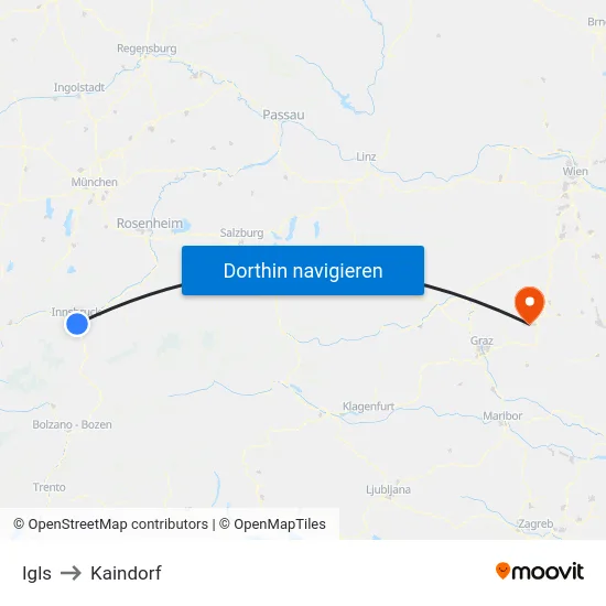 Igls to Kaindorf map