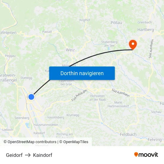Geidorf to Kaindorf map