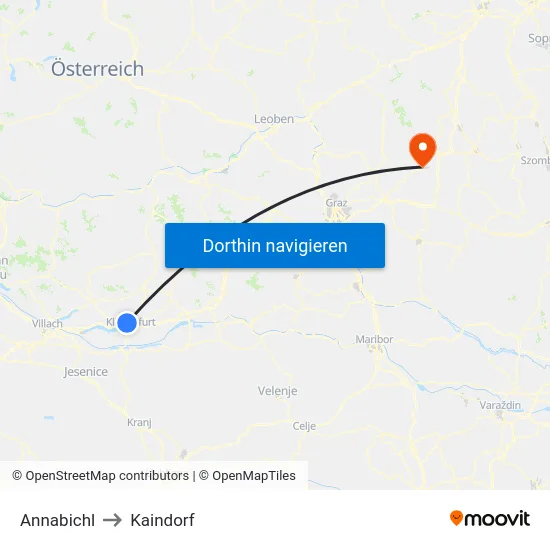 Annabichl to Kaindorf map