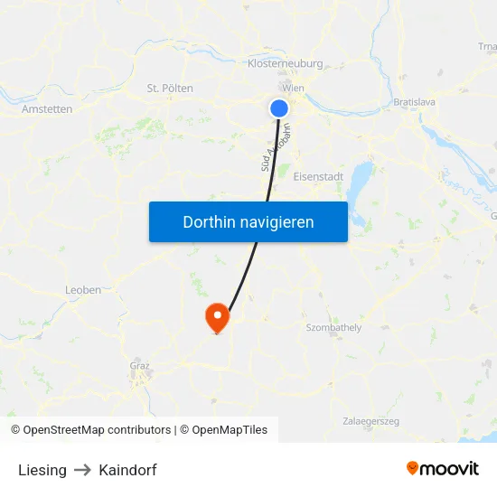 Liesing to Kaindorf map