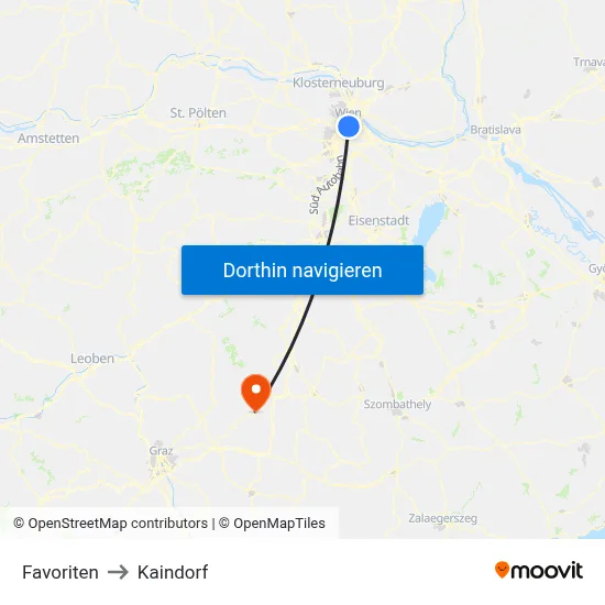 Favoriten to Kaindorf map