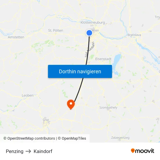 Penzing to Kaindorf map