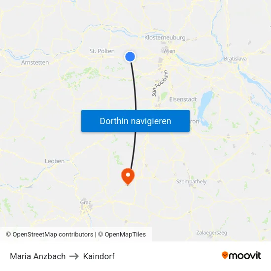 Maria Anzbach to Kaindorf map